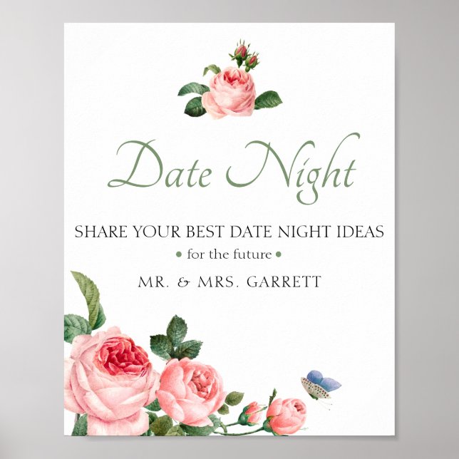 Bridal Shower Date Night Jar Sign Blushing Pink Ro (Front)