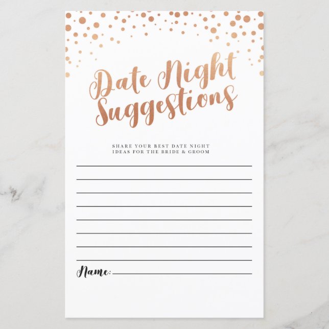 Bridal Shower Date Night Suggestions Rose Gold Wed (Front)