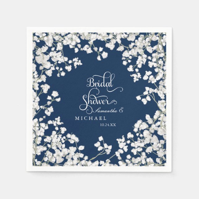 Bridal Shower Decor Babys Breath Wreath Floral Napkin (Front)