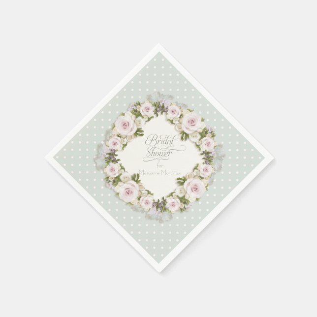 Bridal Shower Decor Party Pretty Roses Succulent Napkin (Corner)