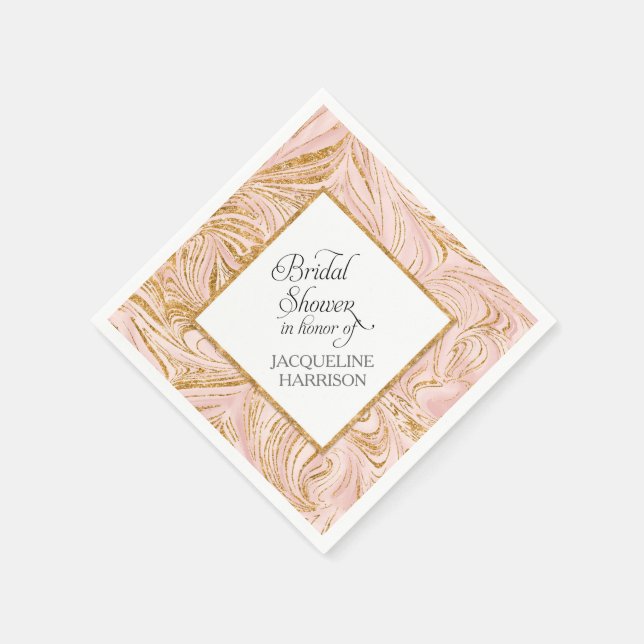 Bridal Shower Decor Rose Gold Faux Glitter Marble Napkin (Corner)