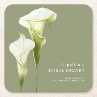Bridal Shower Delicate calla lilies | Square Paper Coaster