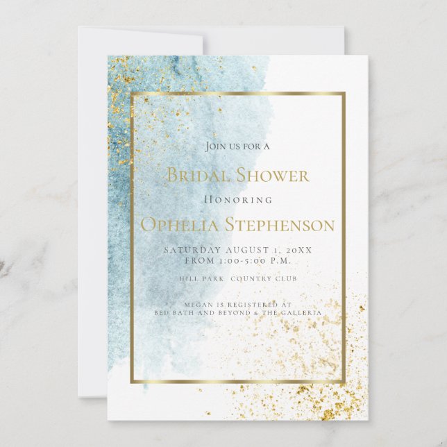 Bridal Shower | Denim Blue Watercolor Wash Announcement (Front)