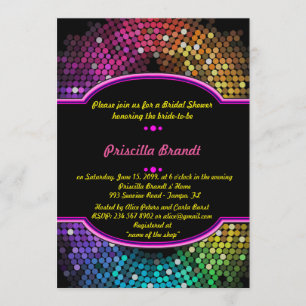 Bridal Shower, Disco style, black & multicolor Invitation