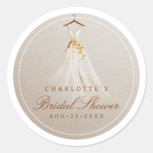 Bridal Shower Dress Favor Sticker in Taupe & Gold