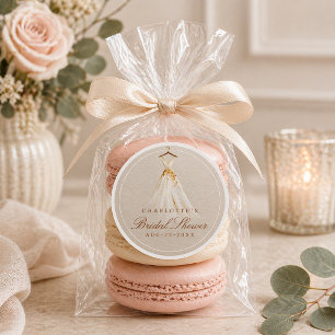 Bridal Shower Dress Favour Sticker in Taupe & Gold