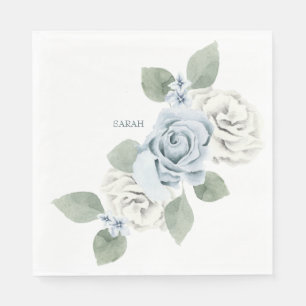 Bridal Shower Dusty Blue Floral Custom Luncheon Napkin