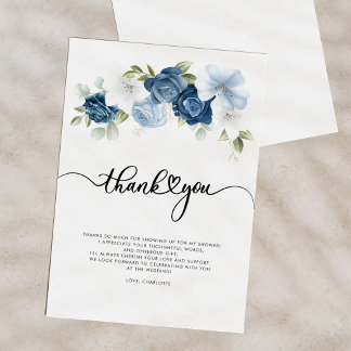 Bridal Shower Dusty Blue Floral Thank You Card
