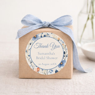 Bridal Shower Dusty Blue Floral Watercolor Classic Round Sticker