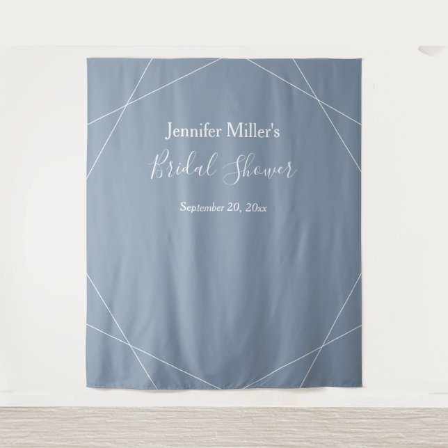 Bridal Shower Dusty Blue Geometric Photo Booth Tapestry (Front)