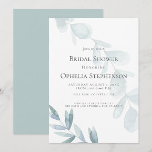 BRIDAL SHOWER Dusty Blue Watercolor Eucalyptus Invitation