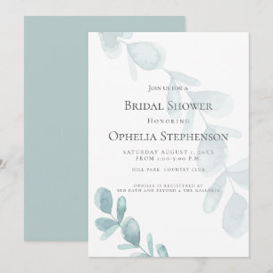 BRIDAL SHOWER Dusty Blue Watercolor Eucalyptus Invitation