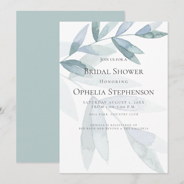 BRIDAL SHOWER | Dusty Blue Watercolor Eucalyptus Invitation (Front/Back)