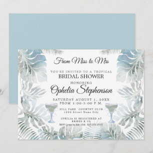 Bridal Shower Dusty Blue Watercolor Tropical Leafy Invitation