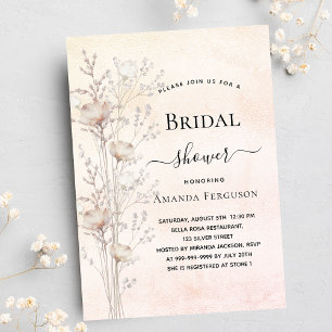 Bridal shower dusty cream wildflowers boho luxury invitation