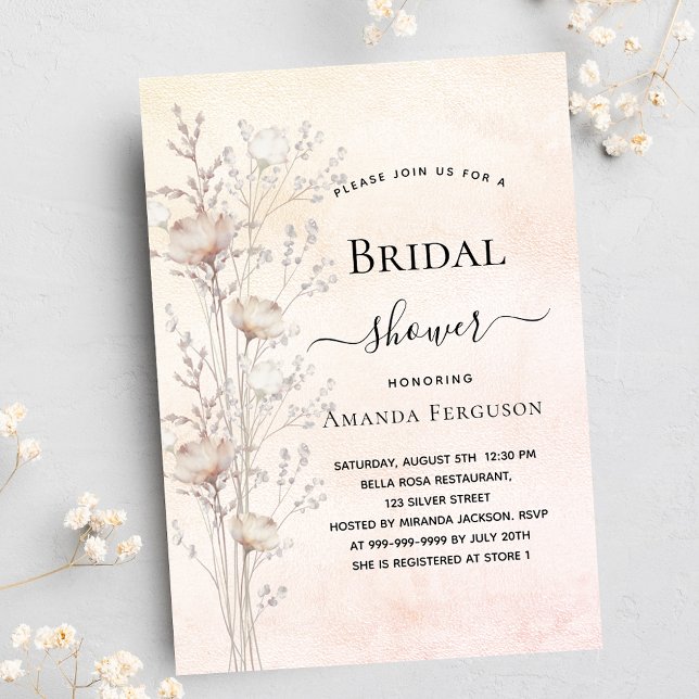 Bridal shower dusty cream wildflowers boho luxury invitation (Creator Uploaded)