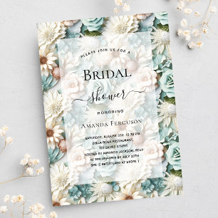 Bridal Shower dusty green white floral luxury Invitation