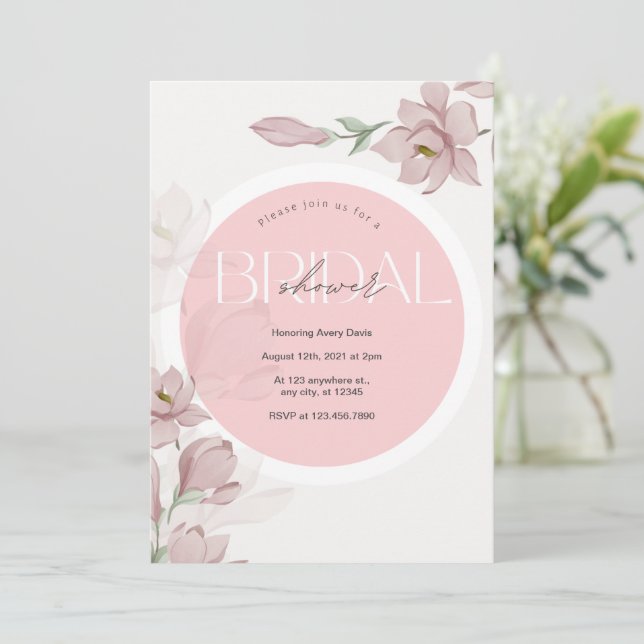 Bridal Shower dusty pink floral  Invitation (Standing Front)