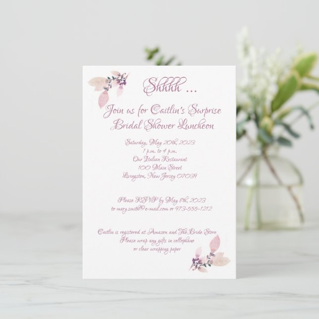 Bridal Shower, Dusty Rose Watercolor Invitation (Standing Front)