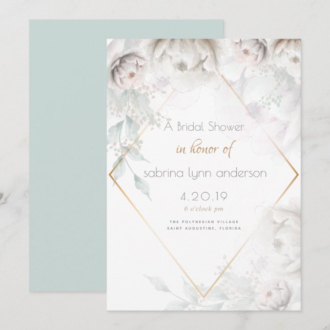 Bridal Shower | Elegant Alabaster White Peonies Invitation (Front/Back)