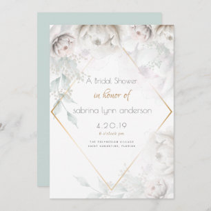 Bridal Shower Elegant Alabaster White Peonies Invitation