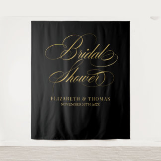 Bridal shower elegant black and gold backdrop tapestry