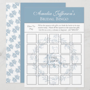 Bridal Shower - Elegant Blue Bingo Game Card