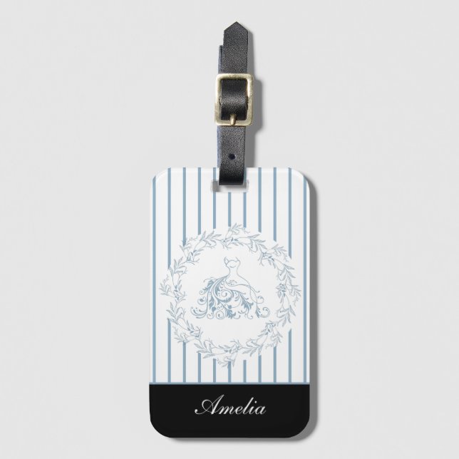 Bridal Shower - Elegant Blue Personalised Bridal Luggage Tag (Front Vertical)