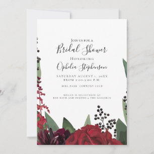 Bridal Shower   Elegant Burgundy Marsala Floral Announcement