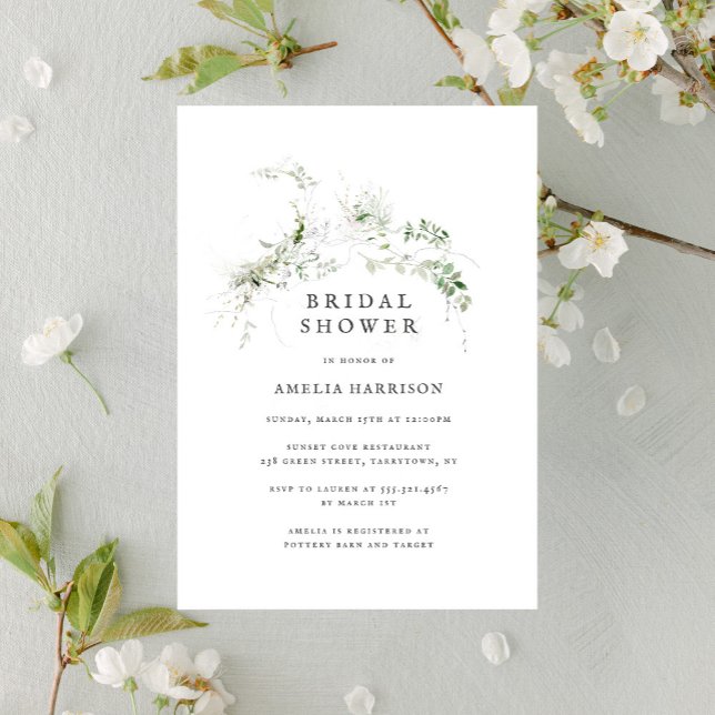 Bridal Shower Elegant Earthy Greenery Watercolor Invitation (Creator Uploaded)