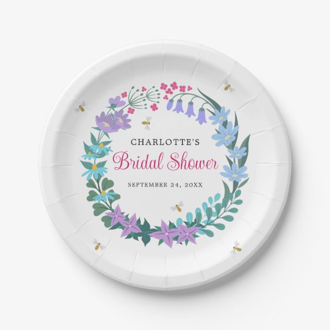 Bridal Shower Elegant Floral Wildflowers Garland Paper Plate (Front)