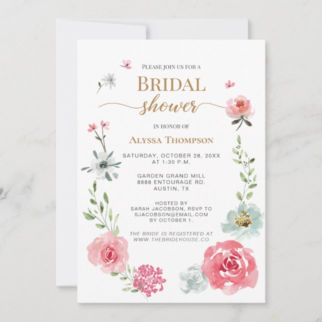 Bridal Shower Elegant Garden Flowers watercolor  Invitation (Front)