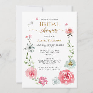 Bridal Shower Elegant Garden Flowers watercolor  Invitation