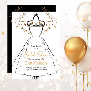 Bridal Shower Elegant Gold Black White Party Invitation