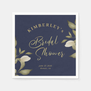 Bridal shower elegant gold dark navy floral napkin
