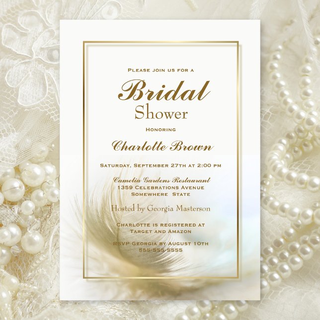 Bridal Shower Elegant Gold Feather Invitation (Creator Uploaded)