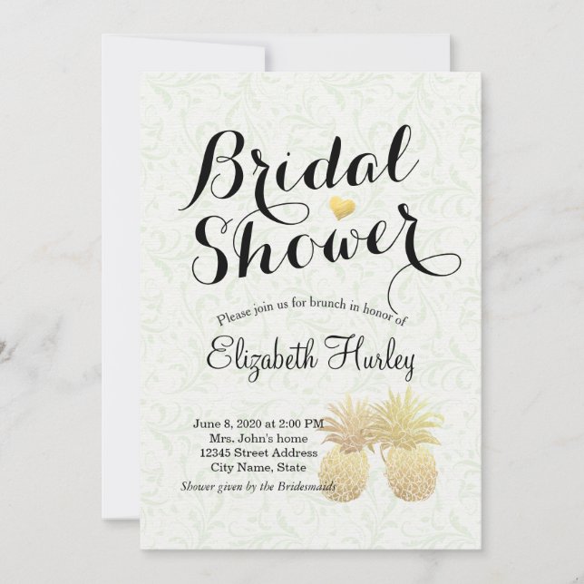 Bridal Shower Elegant Gold Foil Pineapple Couple Invitation (Front)