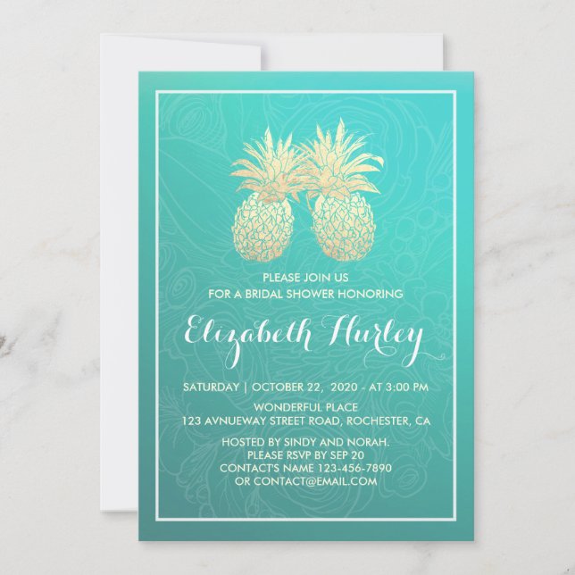 Bridal Shower Elegant Gold Foil Pineapple Couple Invitation (Front)