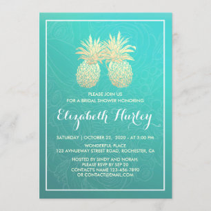 Bridal Shower Elegant Gold Foil Pineapple Couple Invitation