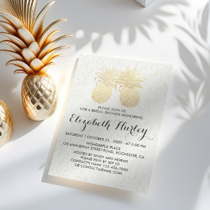 Bridal Shower Elegant Gold Foil Pineapple Couple Invitation