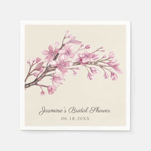 Bridal Shower Elegant Pink Cherry Blossoms Napkin (Front)