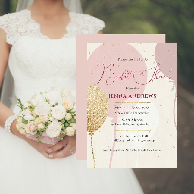 Bridal Shower Elegant Pink Gold Balloons Invitation (Creator Uploaded)