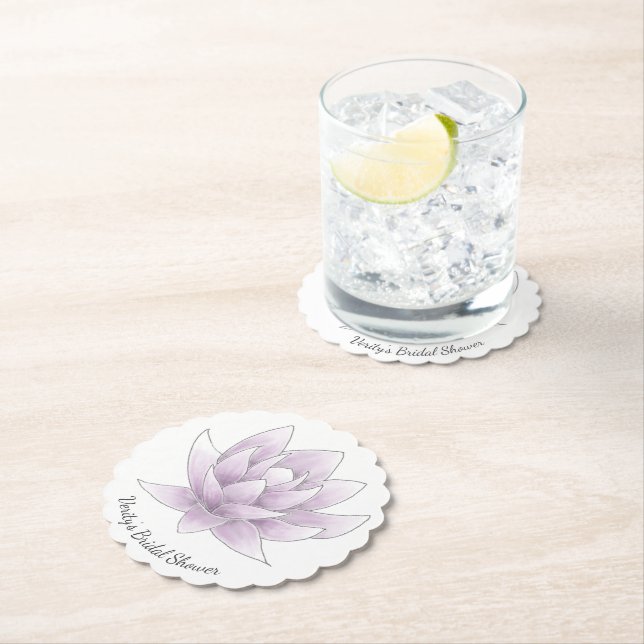 Bridal Shower Elegant Pink Lotus Paper Coaster (Insitu)