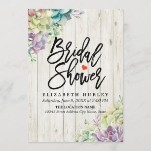Bridal Shower Elegant Succulent Plants Rustic Wood Invitation
