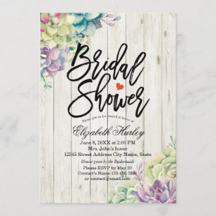 Bridal Shower Elegant Succulent Plants Rustic Wood Invitation