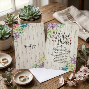 Bridal Shower Elegant Succulent Plants Rustic Wood Invitation