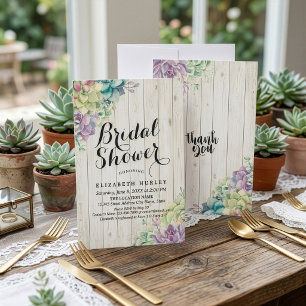 Bridal Shower Elegant Succulent Plants Rustic Wood Invitation