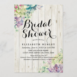 Bridal Shower Elegant Succulent Plants Rustic Wood Invitation