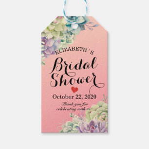 Bridal Shower Elegant Watercolor Succulent Plants Gift Tags