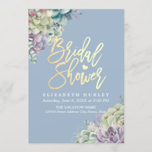 Bridal Shower Elegant Watercolor Succulent Plants Invitation